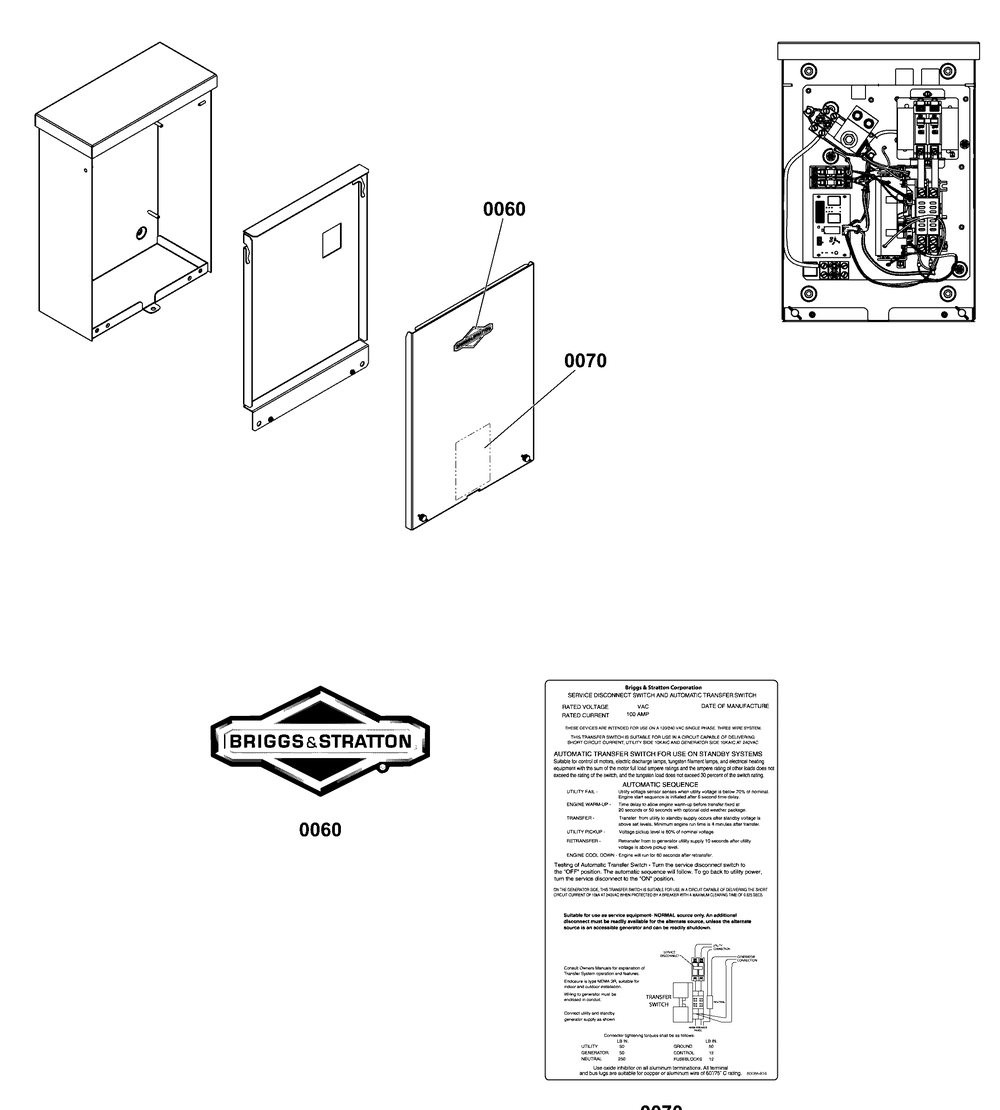 Decals Group - Ats Informational Diagram and Parts List for 071214-00  Briggs and Stratton Generator